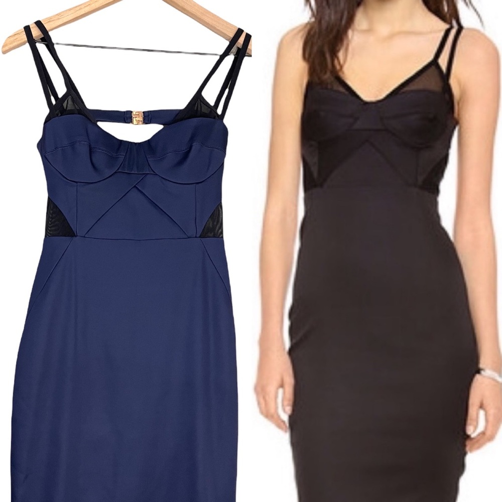 Bec & Bridge Tyra Bustier Bodycon Dress 4 Navy Mesh Panel Scuba Nylon